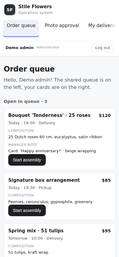 Order queue — role-based operations app